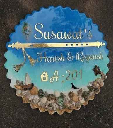 Personalized Ocean Resin Name Plate – Custom Family Name Board | Handmade Home Entrance Décor