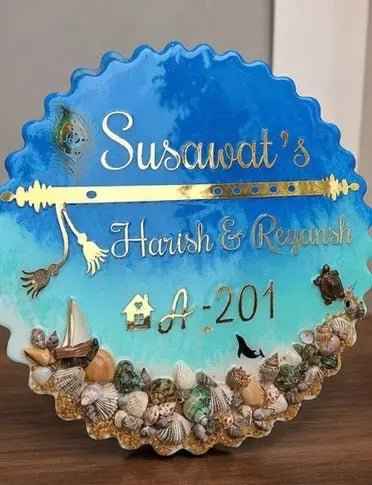 Personalized Ocean Resin Name Plate – Custom Family Name Board | Handmade Home Entrance Décor