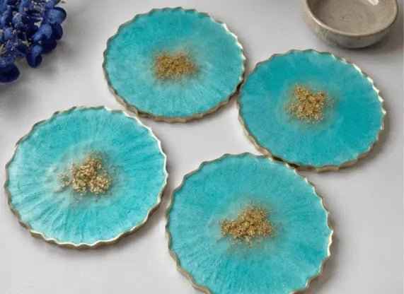 Ocean Blue Resin Coaster Set – Handmade Premium Art Coasters | Set of 4