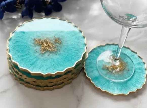 Ocean Blue Resin Coaster Set – Handmade Premium Art Coasters | Set of 4