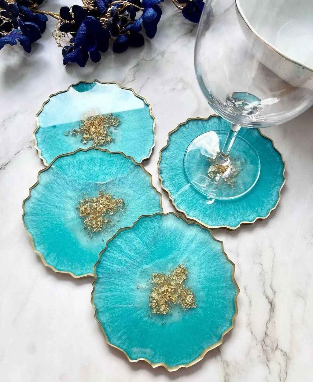 Ocean Blue Resin Coaster Set – Handmade Premium Art Coasters | Set of 4