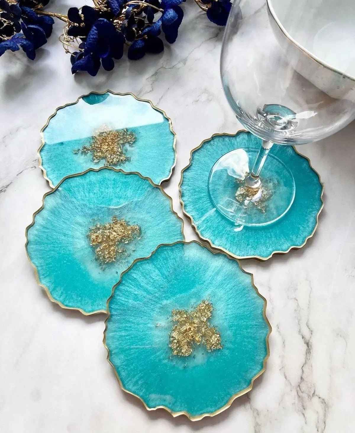 Ocean Blue Resin Coaster Set – Handmade Premium Art Coasters | Set of 4