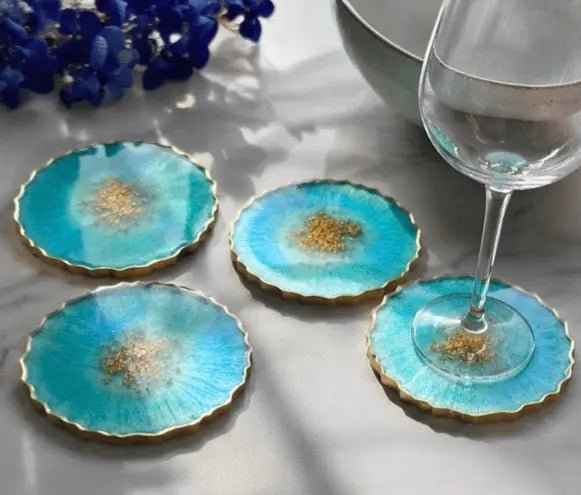 Ocean Blue Resin Coaster Set – Handmade Premium Art Coasters | Set of 4