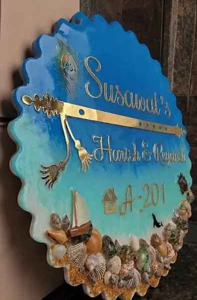 Personalized Ocean Resin Name Plate – Custom Family Name Board | Handmade Home Entrance Décor
