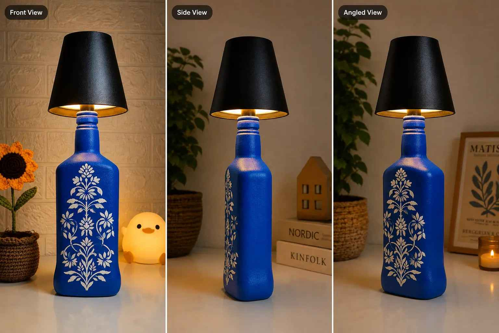 Handcrafted Royal Blue Bottle Lamp – Elevate Your Space with Timeless Elegance
