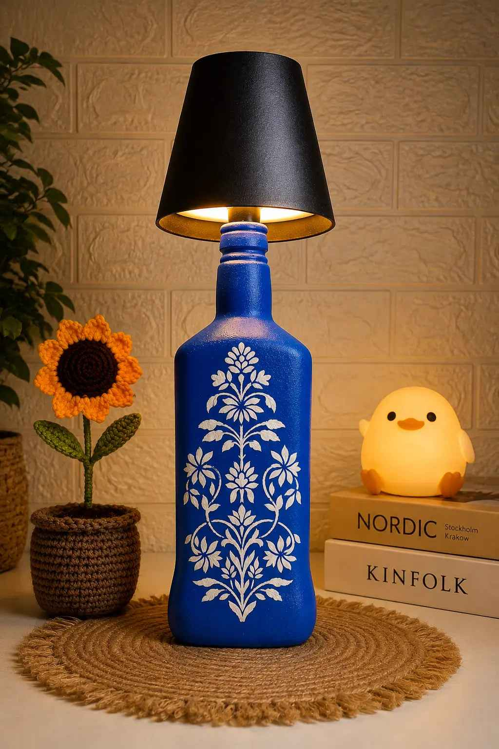 Handcrafted Royal Blue Bottle Lamp – Elevate Your Space with Timeless Elegance
