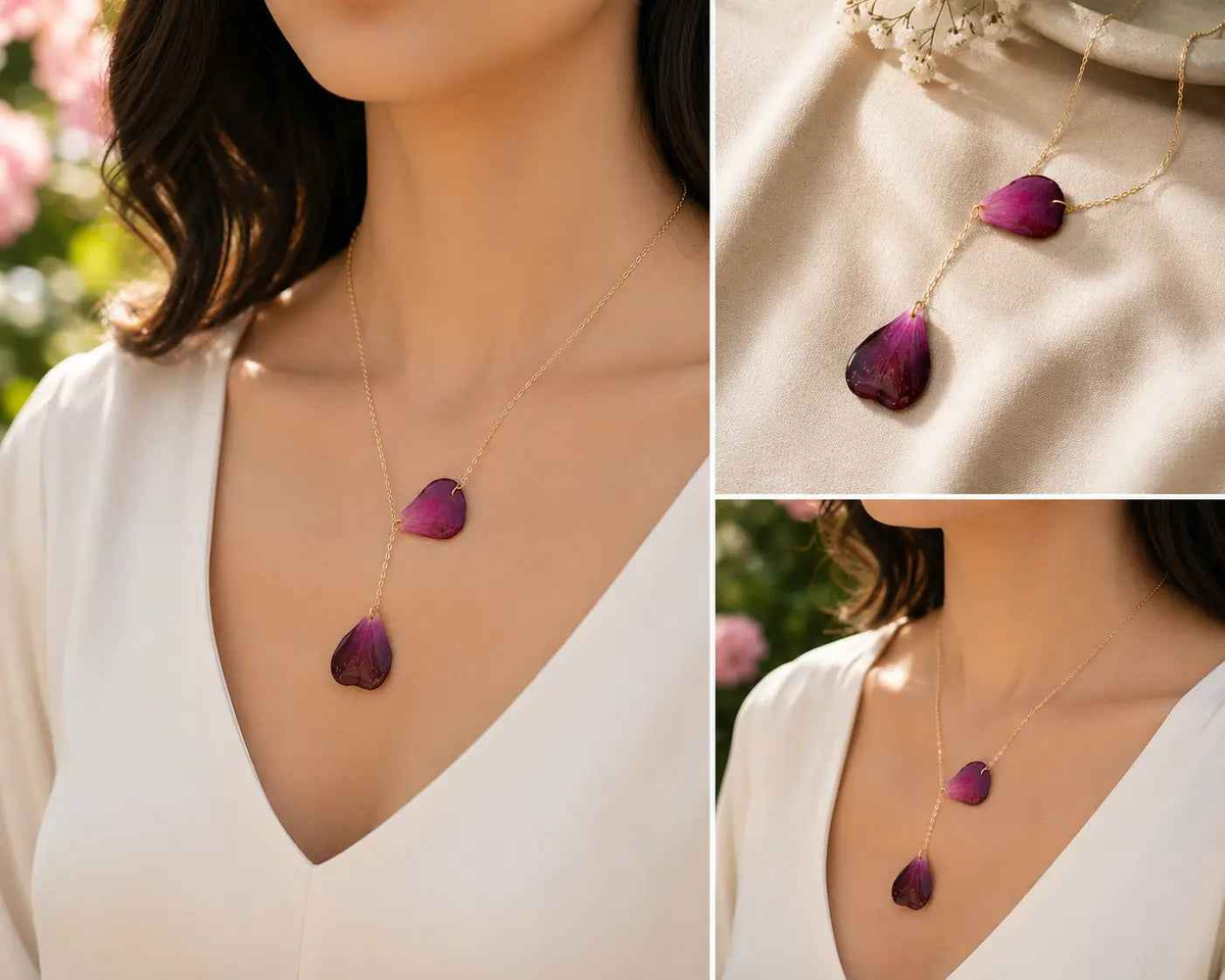 Handcrafted Purple Flower Necklace – Stylish Lariat Botanical Beauty