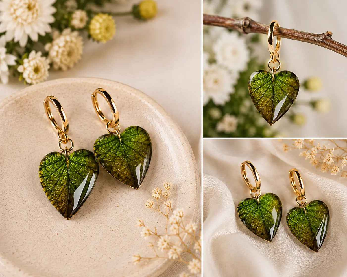 Handcrafted Green Leaf Earrings – Nature's Heartfelt Charm