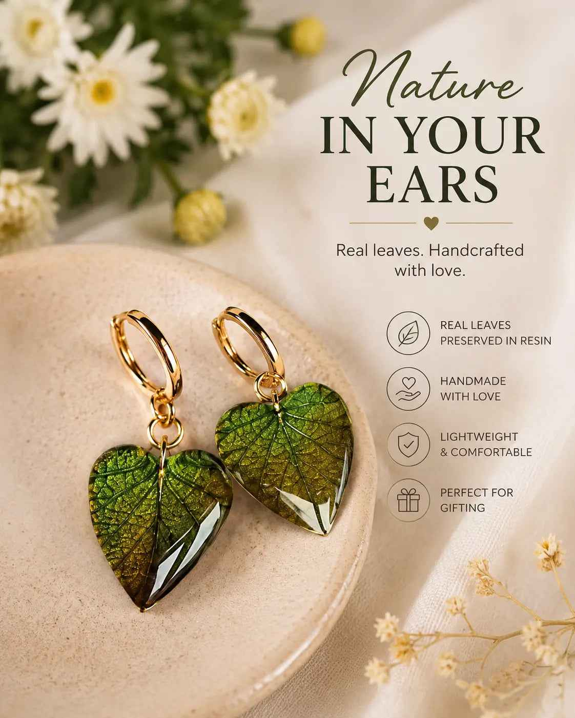Handcrafted Green Leaf Earrings – Nature's Heartfelt Charm