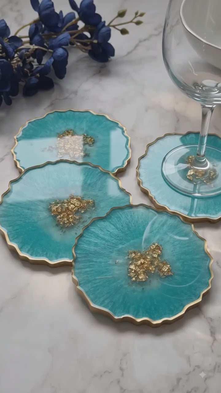 Ocean Blue Resin Coaster Set – Handmade Premium Art Coasters | Set of 4