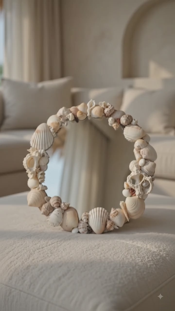 Coastal Shell Mirror – Handmade Seashell Decorative Wall Mirror | Ocean-Inspired Home Decor