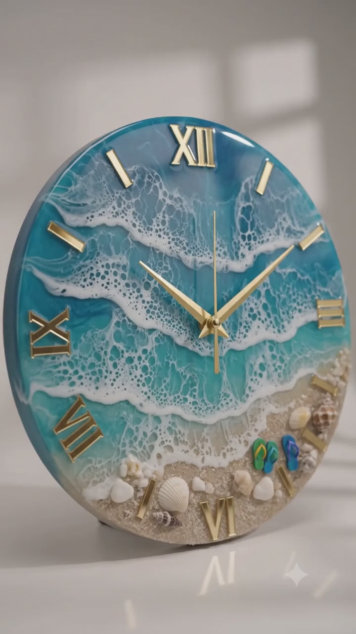 Ocean Wall Clock Decor – Handcrafted Custom Resin Coastal Charm